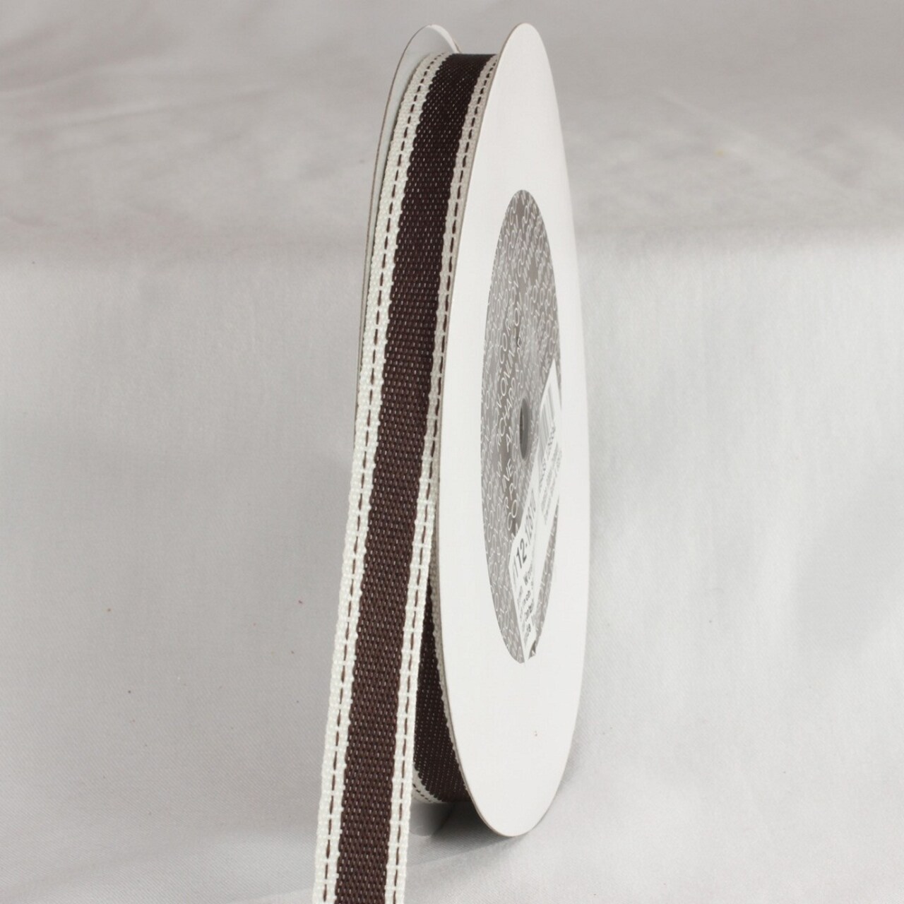 The Ribbon People Brown and White Stitch Woven Edge Craft Ribbon 0.5" x 120 Yards